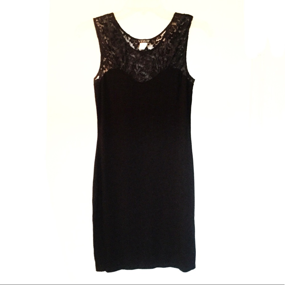 Black Dress with Stretch & Pretty Lace Top Detail